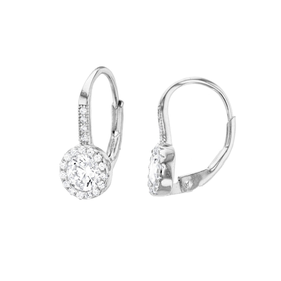 Sterling Silver Round Halo CZ Leverback Earring Image 1