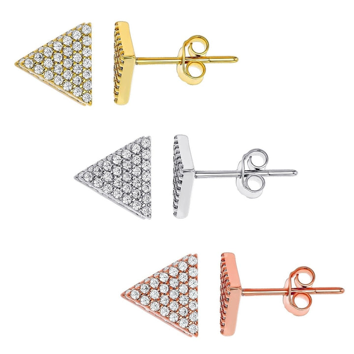 Sterling Silver Small Triangle CZ Stud 3 Pair Set Earring Image 1