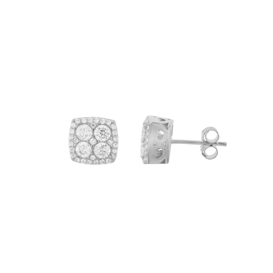 Sterling Silver Square Halo CZ Cute Earring Image 1