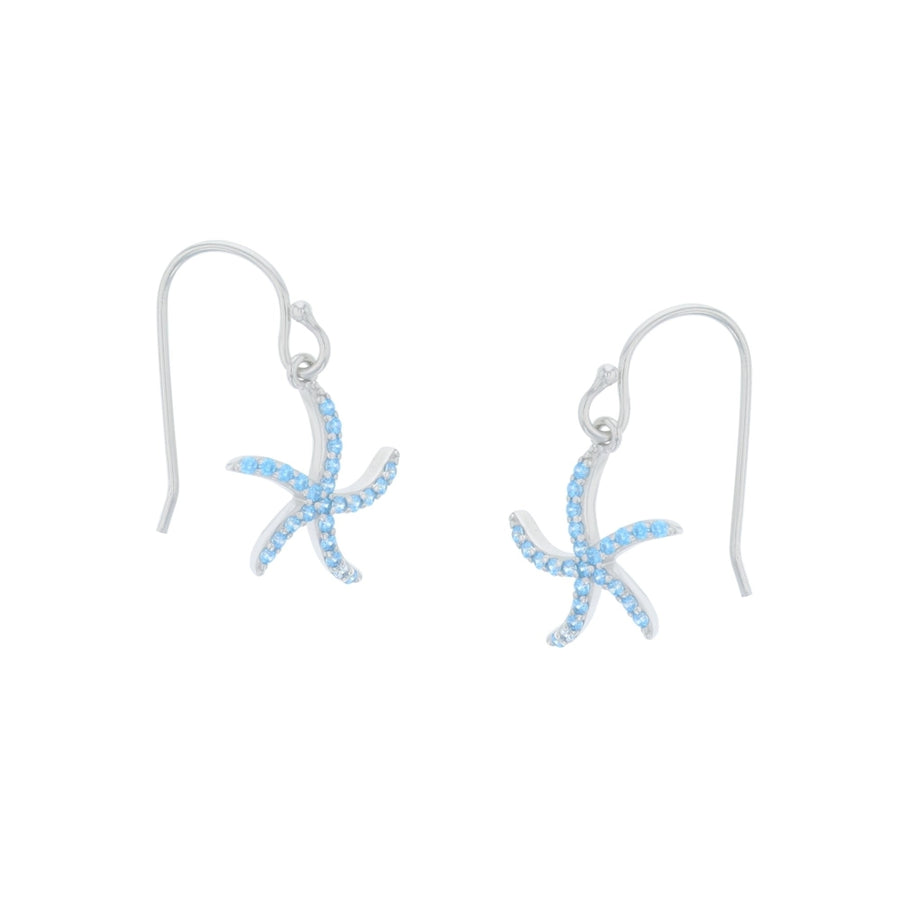 Sterling Silver Starfish Aqua CZ Earring Image 1