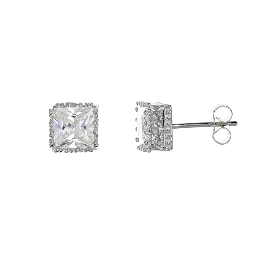 Sterling Silver Square 6mm CZ Crown Stud Earring Image 1