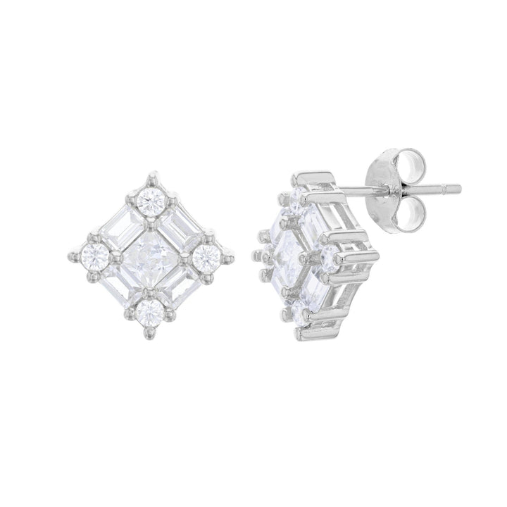 Sterling Silver Square Shape Baguette CZ Stud Earring Image 1