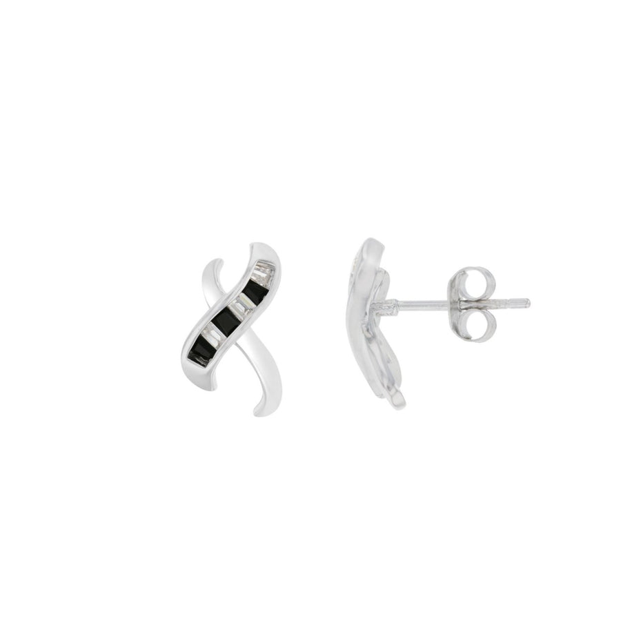 Sterling Silver X-Shape Baguette Black and Clear CZ Stud Earring Image 1