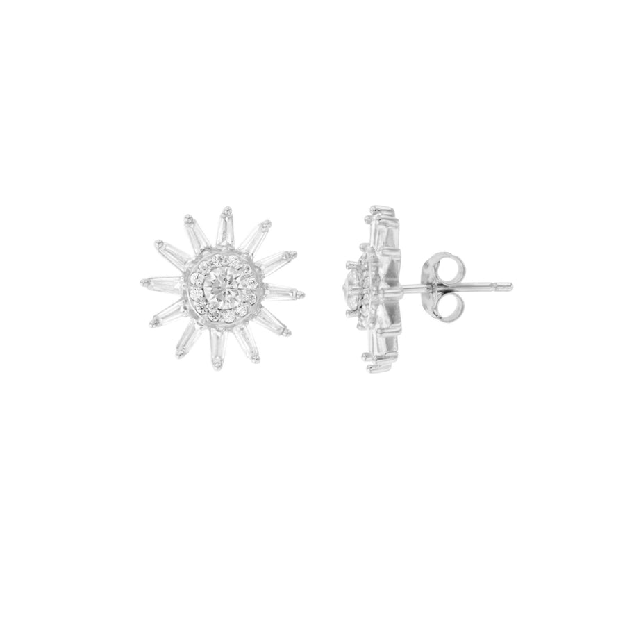 Sterling Silver Sunburst Baguette CZ Stud Earring Image 1