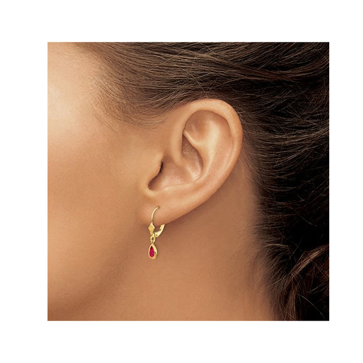 1.00 Carat (ctw) Ruby Dangle Leverback Earrings in 14K Yellow Gold Image 3
