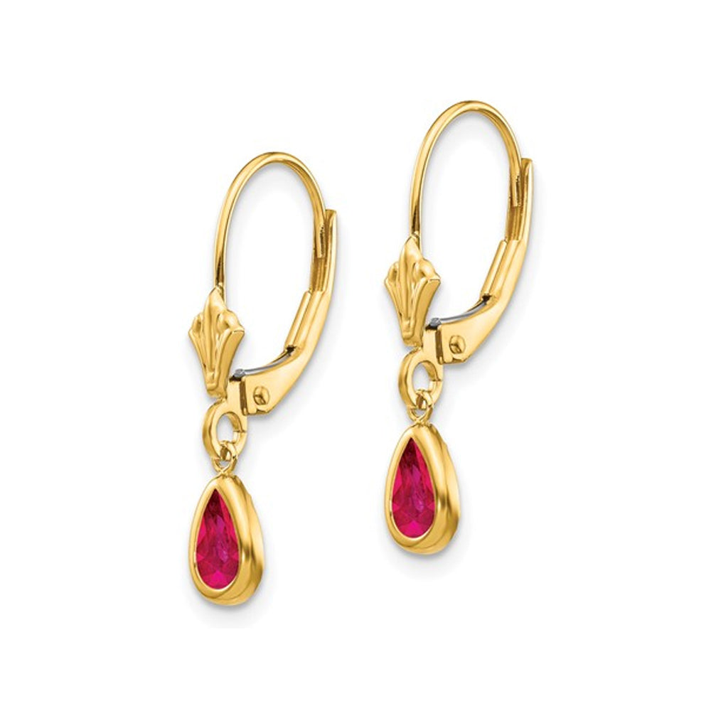1.00 Carat (ctw) Ruby Dangle Leverback Earrings in 14K Yellow Gold Image 4