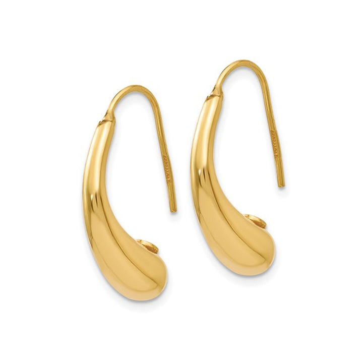 14K Yellow Gold Puffed Teardrop Hook Earrings Image 4