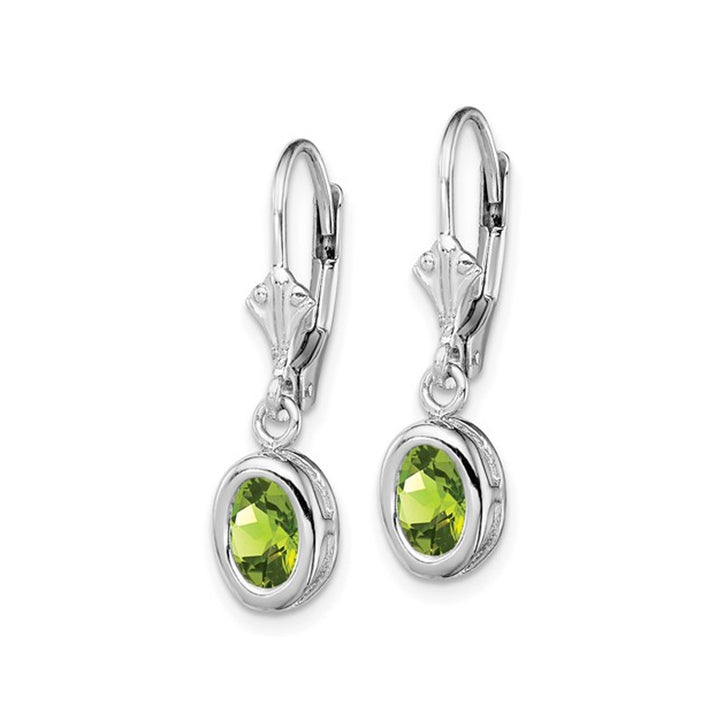1.70 Carat (ctw) Green Peridot Drop Oval Earrings in Sterling Silver Image 3