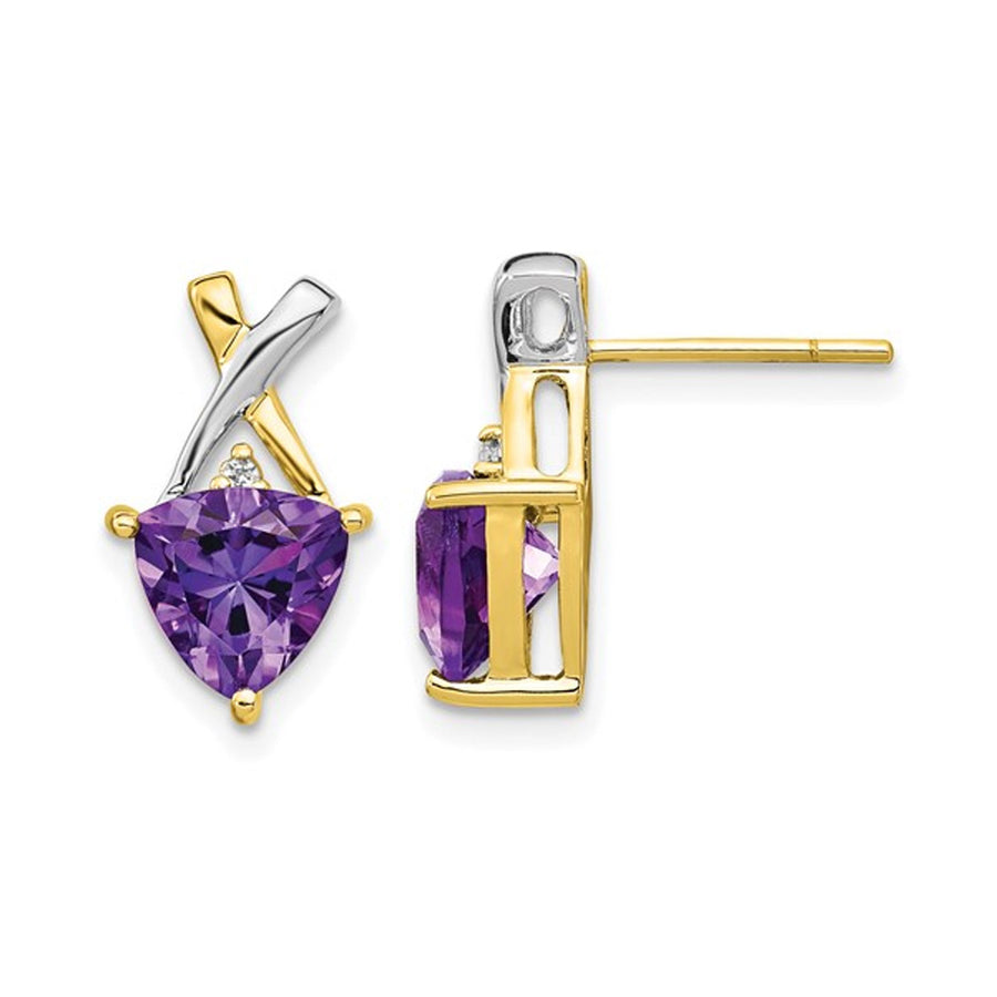 1.60 Carat (ctw) Amethyst and White Topaz Post Earrings 14K Yellow Gold Image 1