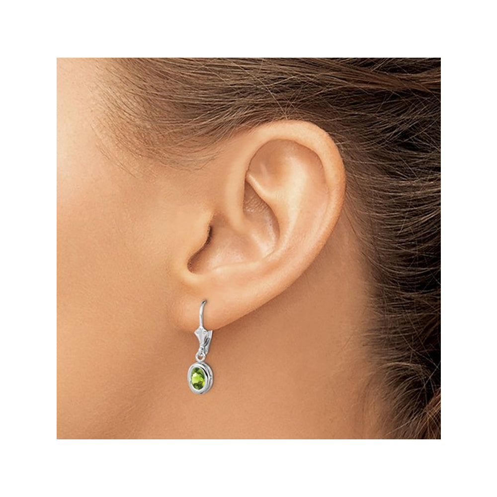 1.70 Carat (ctw) Green Peridot Drop Oval Earrings in Sterling Silver Image 4