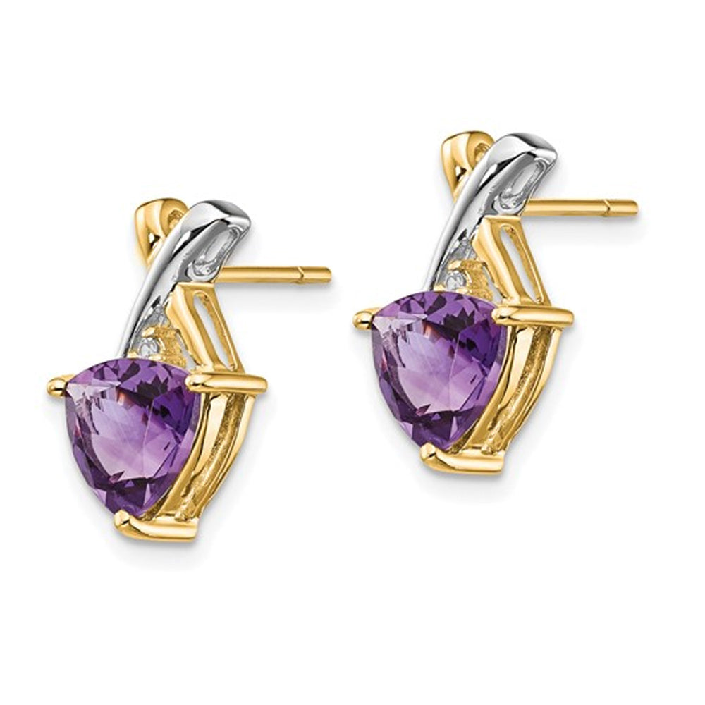 1.60 Carat (ctw) Amethyst and White Topaz Post Earrings 14K Yellow Gold Image 3