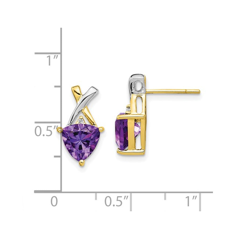 1.60 Carat (ctw) Amethyst and White Topaz Post Earrings 14K Yellow Gold Image 4