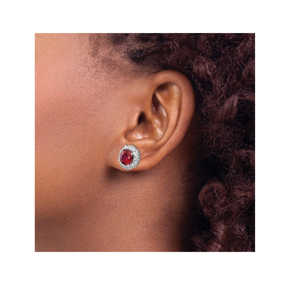 Lab-Created Ruby Earrings with Synthetic Cubic Zirconia (CZ) (CZ) in Sterling Silver Image 4