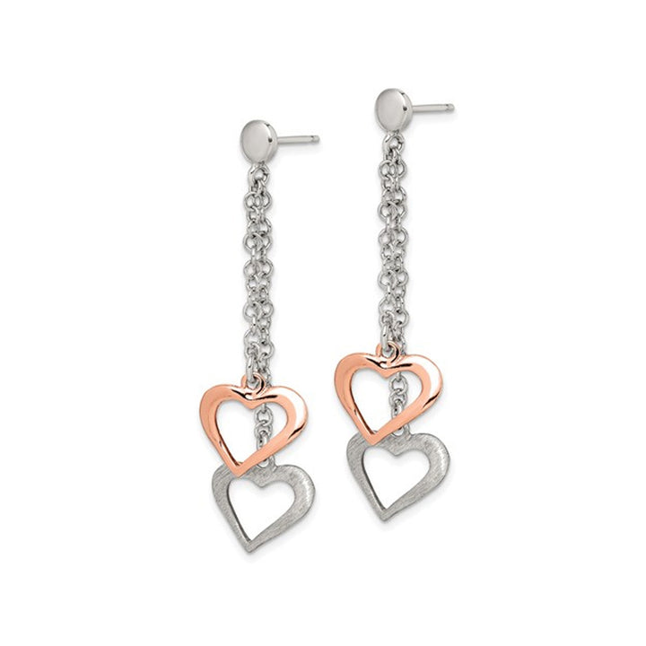 Sterling Silver Rose Pink Tone Heart Dangle Earrings Image 4