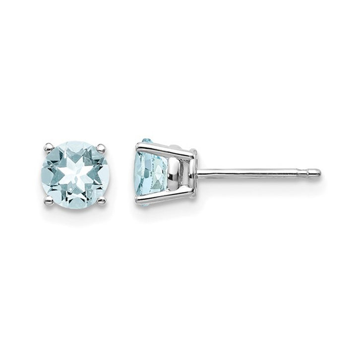 4/5 carat (ctw) Solitaire Light Aquamarine Earrings in 14K White Gold Image 1