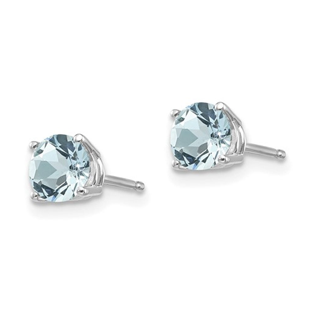 4/5 carat (ctw) Solitaire Light Aquamarine Earrings in 14K White Gold Image 2