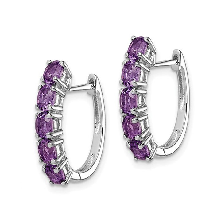 1.75 Carat (ctw) Amethyst Hinged Hoop Earrings in Sterling Silver Image 3