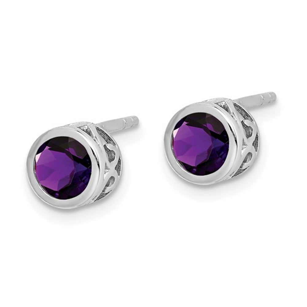 2/5 Carat (ctw) Amethyst Solitaire Earrings in Sterling Silver Image 2