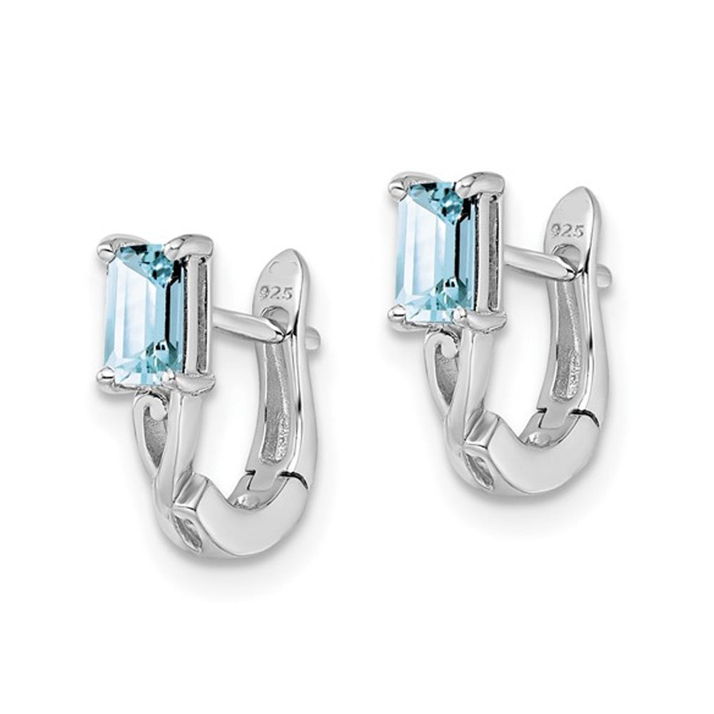 Sterling Silver Light Aquamarine Hinged Hoop Earrings 2/5 carat (ctw) Image 2