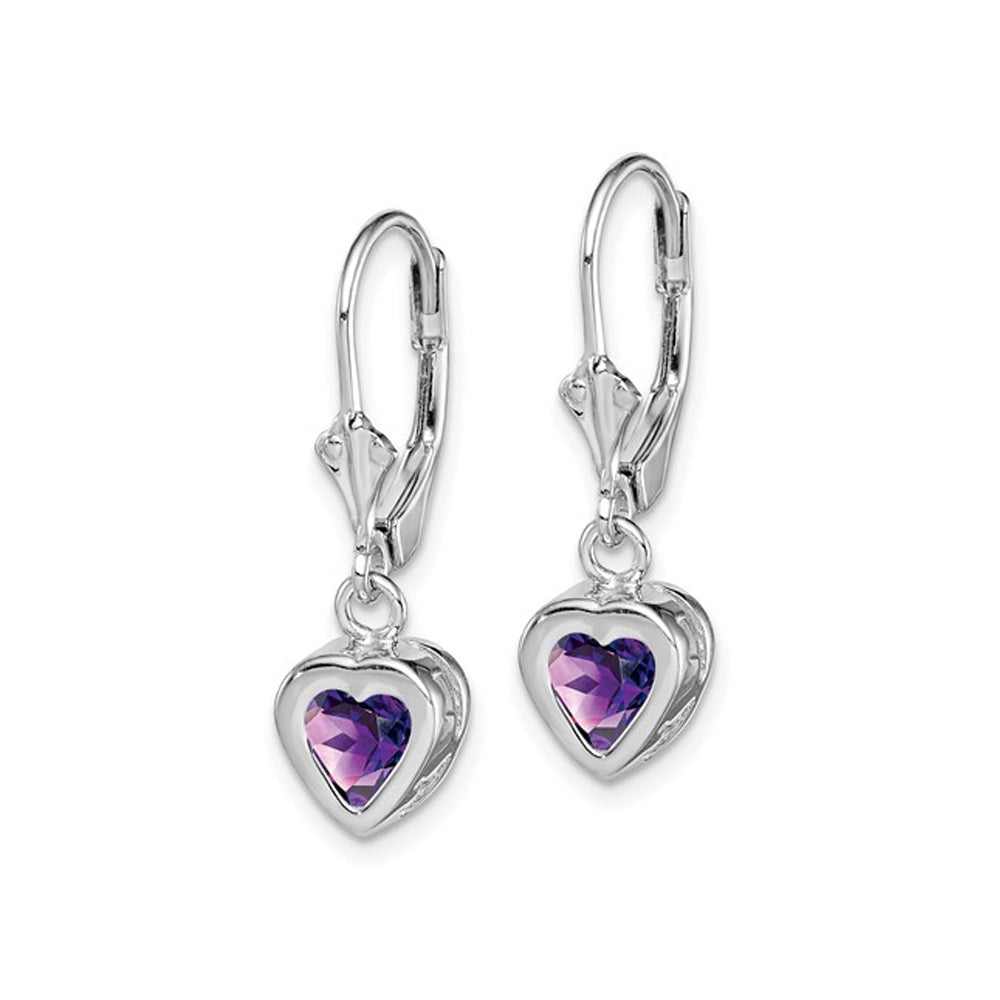 1.30 Carat (ctw) Amethyst Drop Heart Earrings in Sterling Silver Image 4