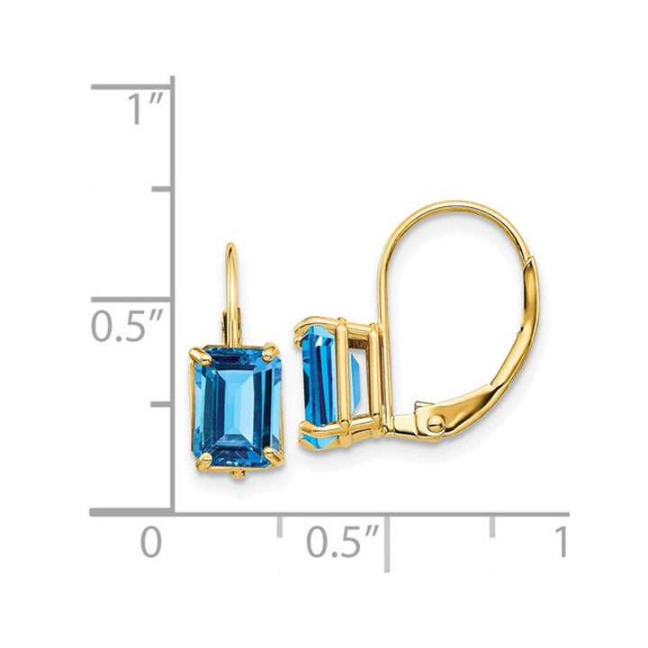 2.60 Carat (ctw) Emerald-Cut Natural Swiss Blue Topaz Leverback Earrings in 14K Yellow Gold Image 3