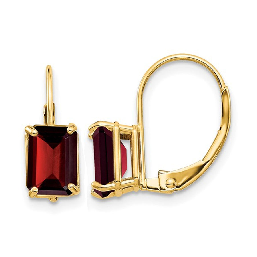 7x5mm 2.50 Carat (ctw) Emerald-Cut Garnet Leverback Earrings in 14K Yellow Gold Image 1