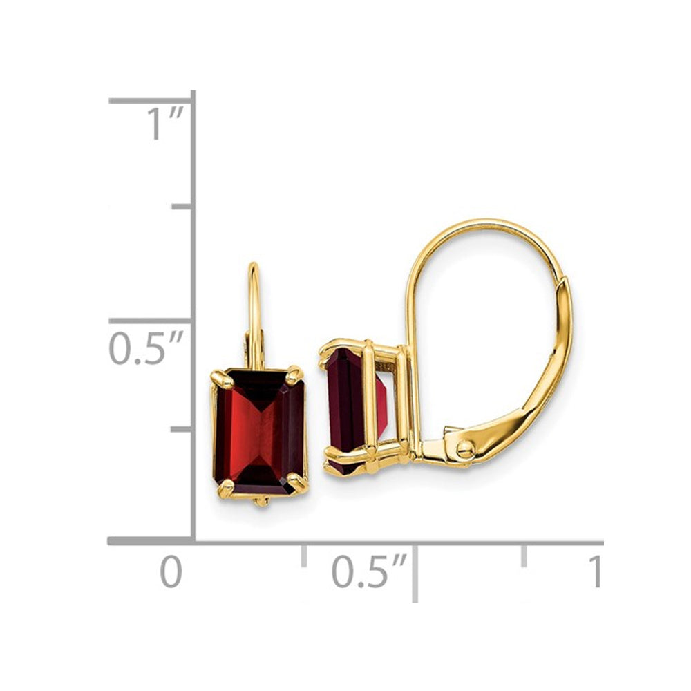 7x5mm 2.50 Carat (ctw) Emerald-Cut Garnet Leverback Earrings in 14K Yellow Gold Image 2