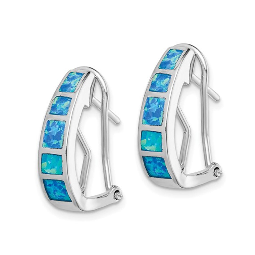 Synthetic Blue Opal Hoop Earrings in Sterling Silver Image 2