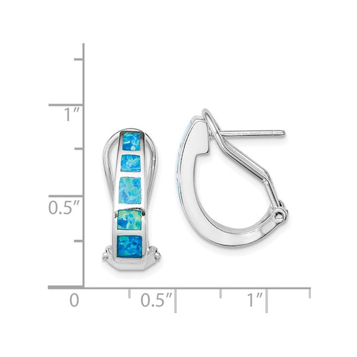 Synthetic Blue Opal Hoop Earrings in Sterling Silver Image 3