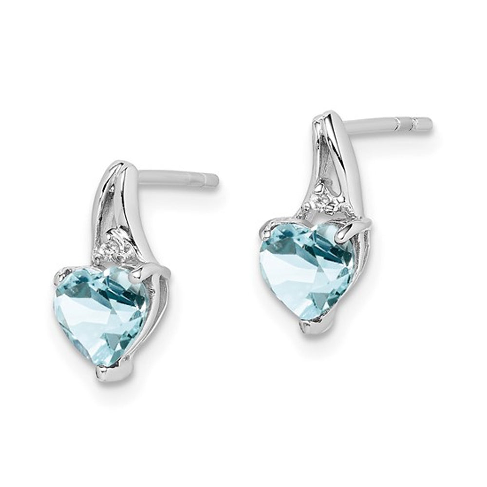 3/4 carat (ctw) Aquamarine Heart Earrings in Sterling Silver Image 2