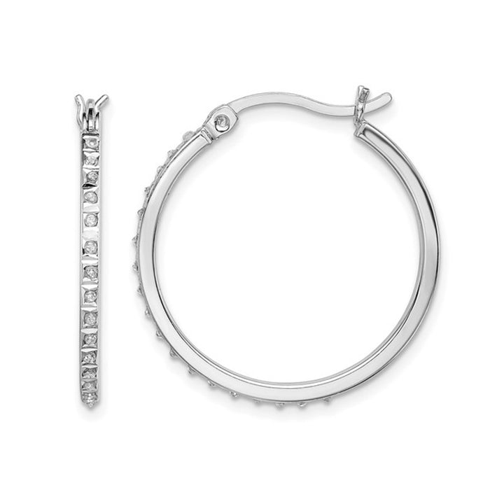 Accent Diamond Round Hoop Earrings in Sterling Silver (1 Inch) Image 1