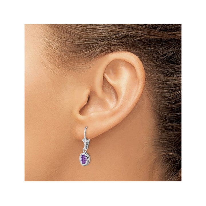 1.50 Carat (ctw)  Amethyst Drop Oval Earrings in Sterling Silver Image 3