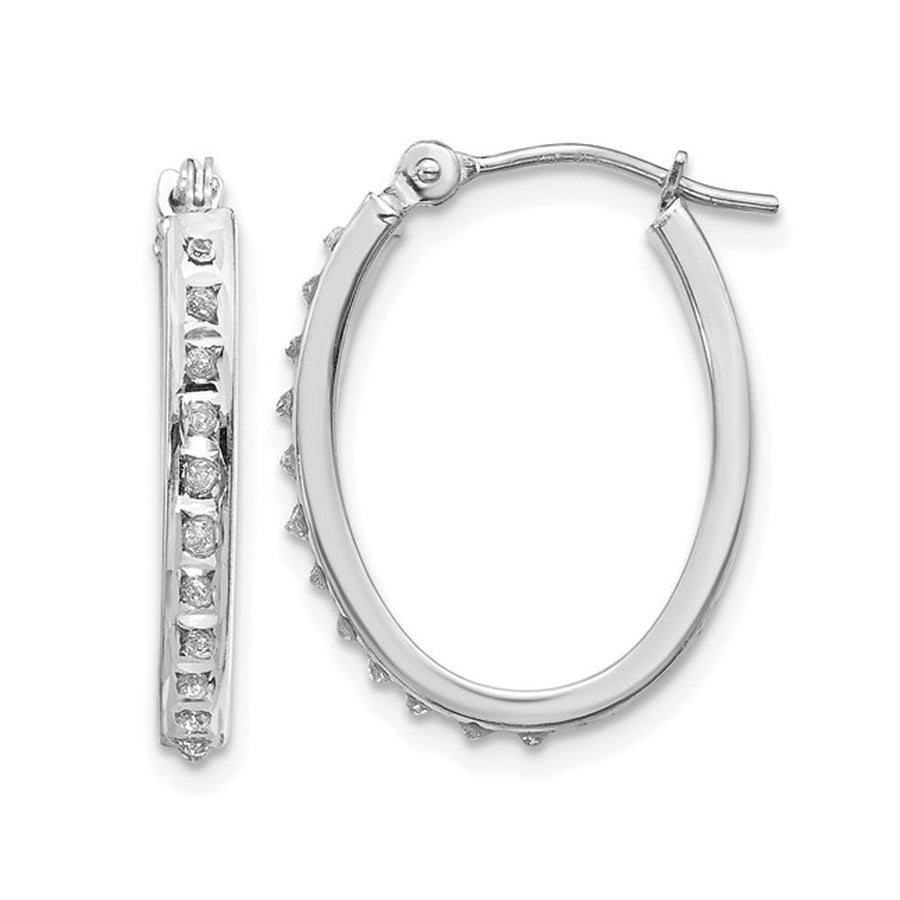 Accent Diamond Oval Hoop Earrings in 14K White Gold (3/4 Inch) Image 1