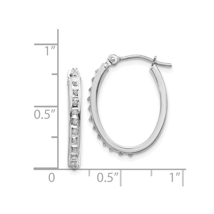 Accent Diamond Oval Hoop Earrings in 14K White Gold (3/4 Inch) Image 4