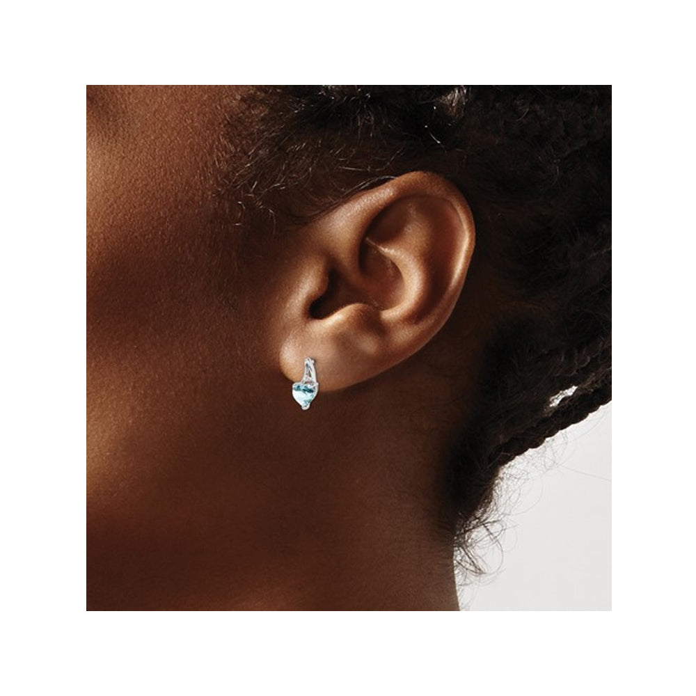 3/4 carat (ctw) Aquamarine Heart Earrings in Sterling Silver Image 3