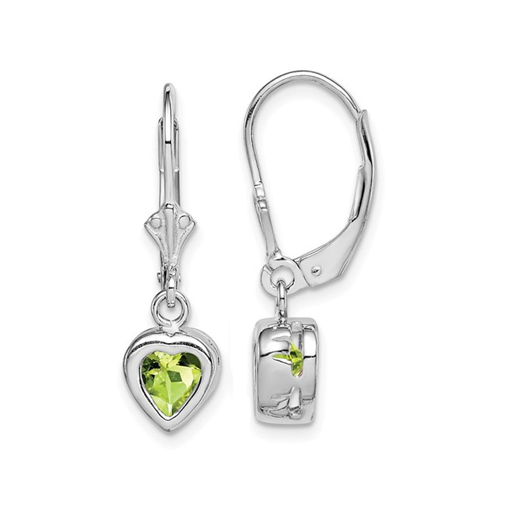 1.50 Carat (ctw) Peridot Drop Heart Earrings in Sterling Silver Image 1