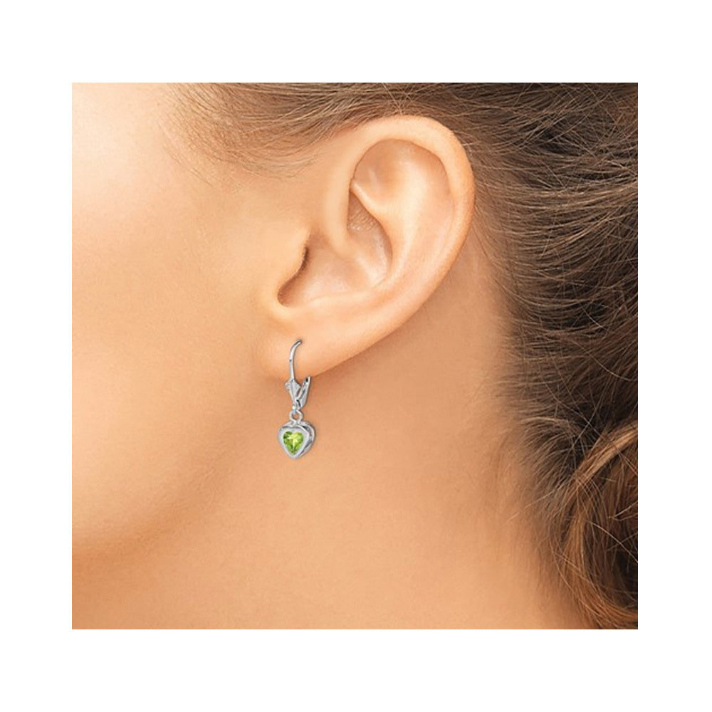 1.50 Carat (ctw) Peridot Drop Heart Earrings in Sterling Silver Image 2