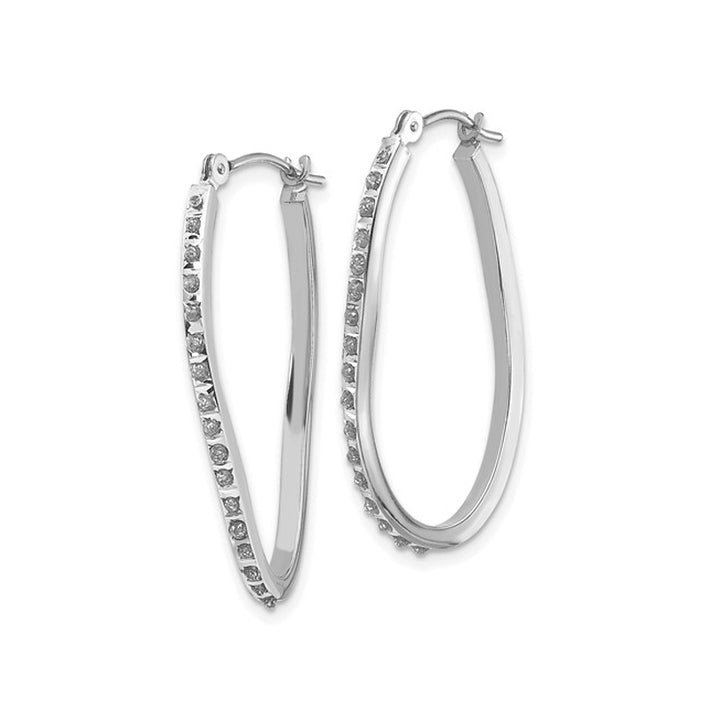 14K White Gold Oval Hoop Twist Earrings (1 1/4 Inch) with Diamond Accent Image 3