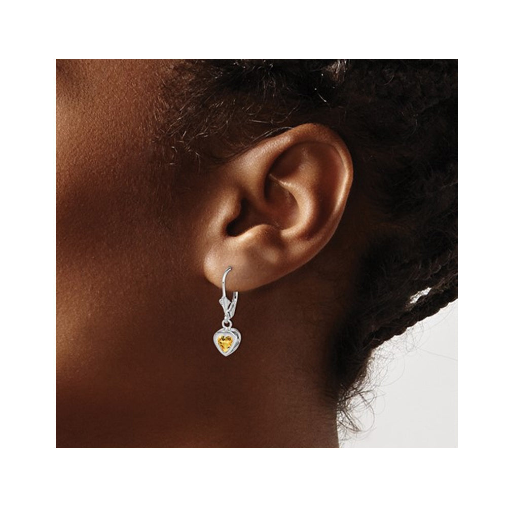 1.30 Carat (ctw) Citrine Drop Heart Earrings in Sterling Silver Image 3