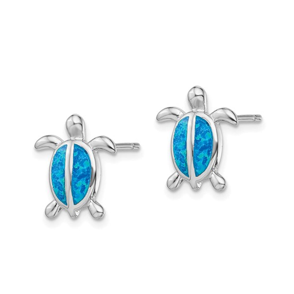 Lab-Created Blue Opal Turtle Stud Earrings in Sterling Silver Image 4