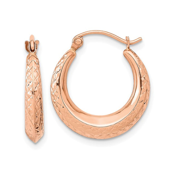 14K Rose Pink Gold Textured Hollow Hoop Earrings Image 1