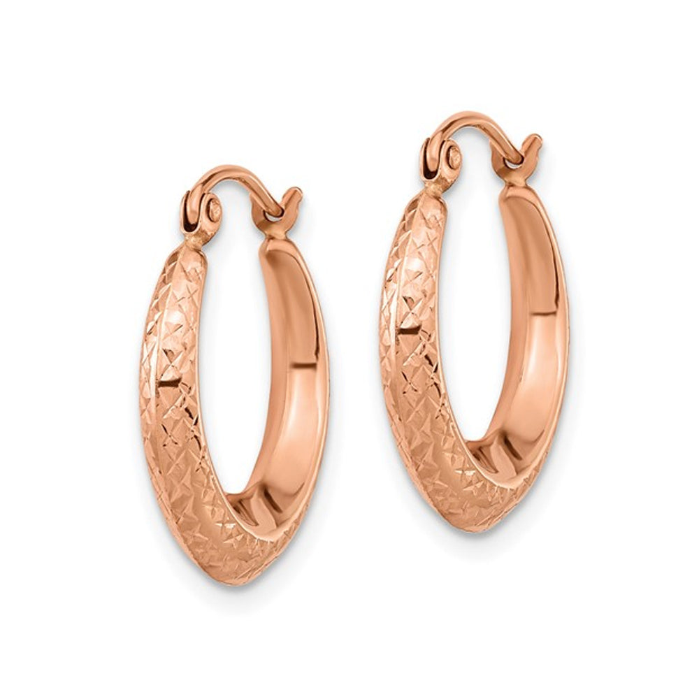 14K Rose Pink Gold Textured Hollow Hoop Earrings Image 2