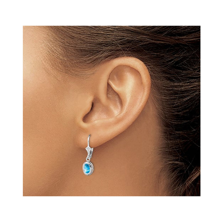 2.00 Carat (ctw) Blue Topaz Drop Oval Earrings in Sterling Silver Image 3