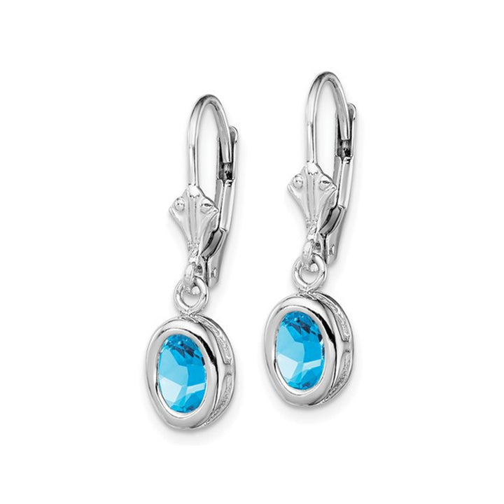 2.00 Carat (ctw) Blue Topaz Drop Oval Earrings in Sterling Silver Image 4