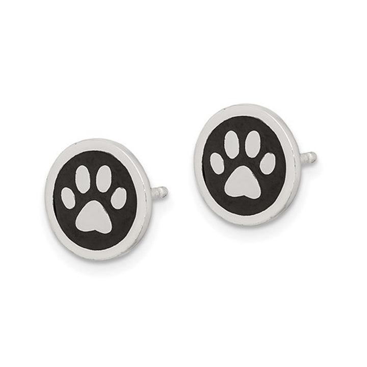 Sterling Silver Polished Enamel Paw Print Post Earrings Image 2