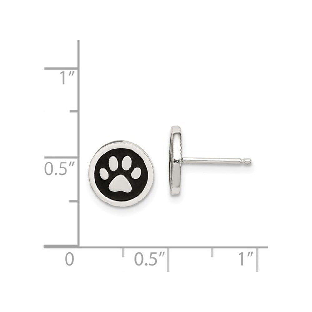 Sterling Silver Polished Enamel Paw Print Post Earrings Image 4