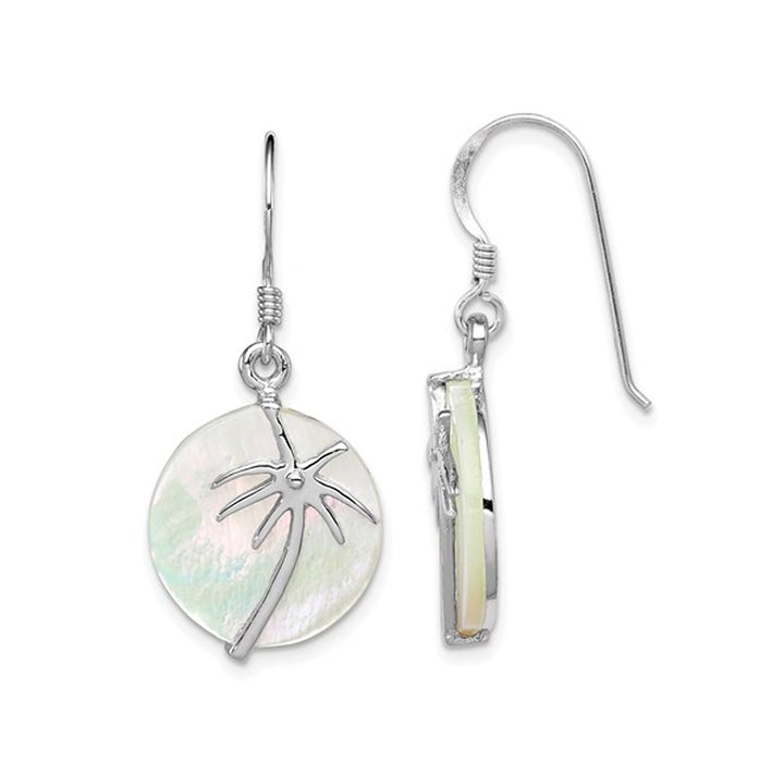 Mother of Pearl Palm Tree Charm Earrings in Sterling Silver Image 1