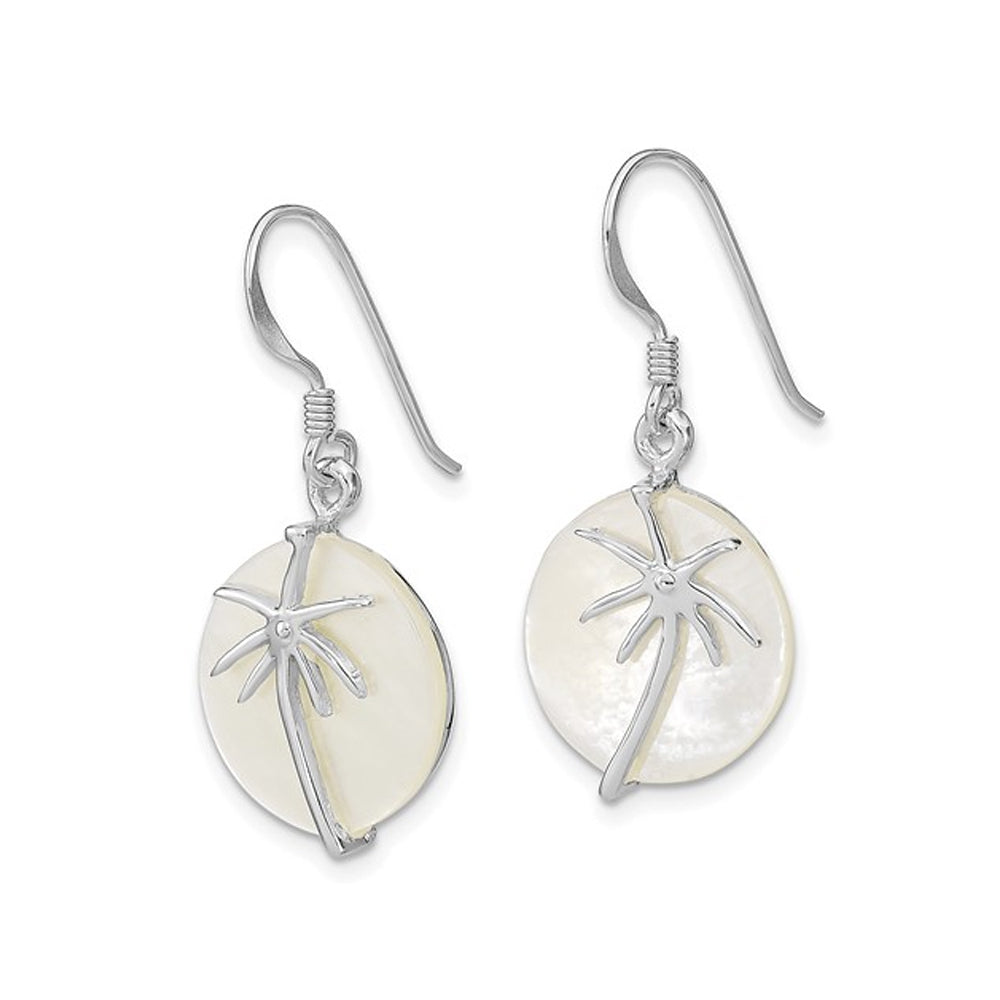 Mother of Pearl Palm Tree Charm Earrings in Sterling Silver Image 2