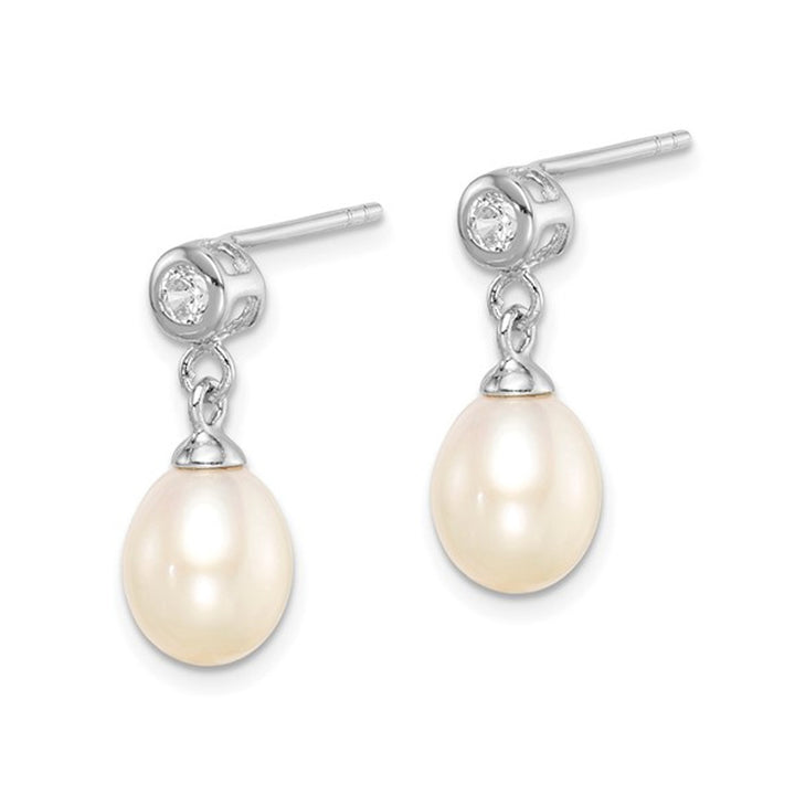 Sterling Silver Freshwater Cultured White Pearl 7-8mm Post Dangle Earrings Image 2