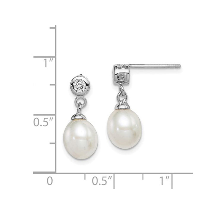 Sterling Silver Freshwater Cultured White Pearl 7-8mm Post Dangle Earrings Image 4